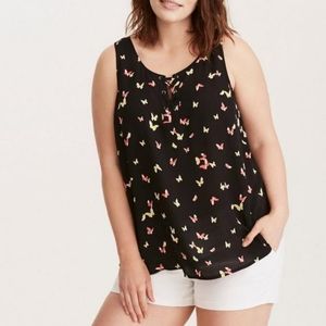 Butterfly Print Georgette Lace Up Tank Top